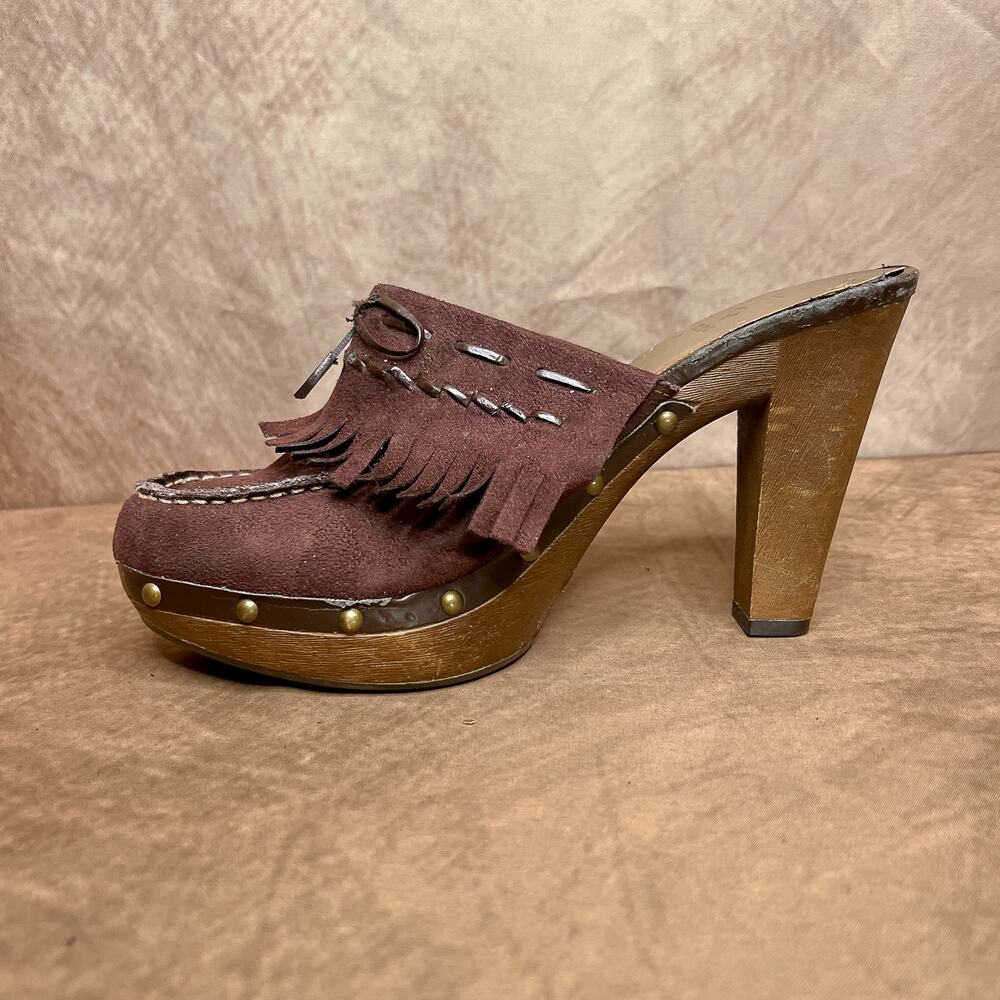 Vintage Y2K l.e.i Annetteco Fringe Clogs High Heel Studded Indie Euro McBling - Picture 10 of 13